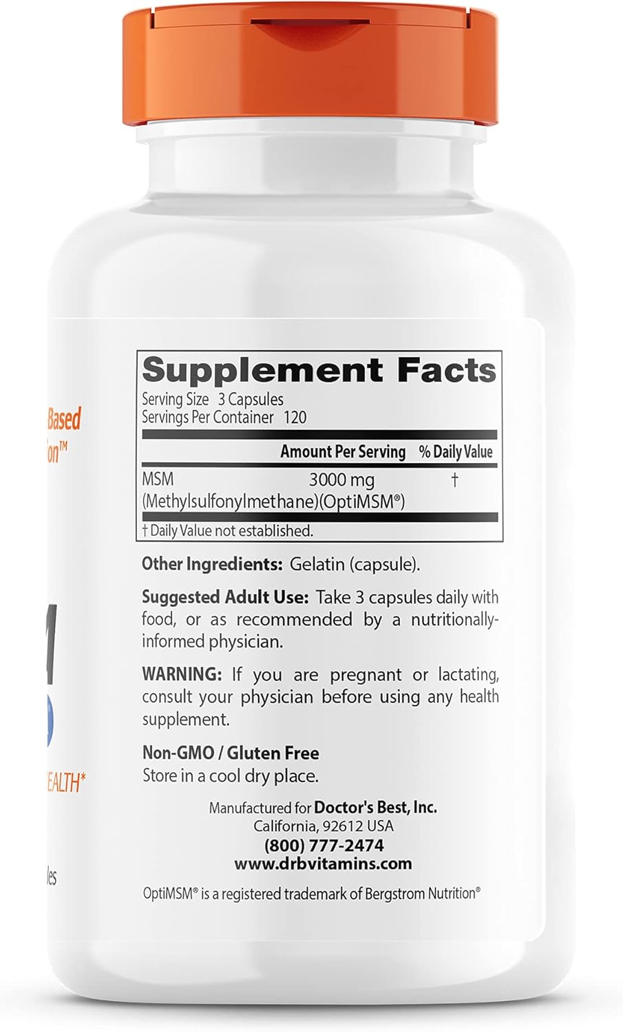 Doctor's BEST MSM Supplement for Hair, Skin, Nails, & Joints - Non-GMO, Gluten Free, 3000 mg, 360 Capsules