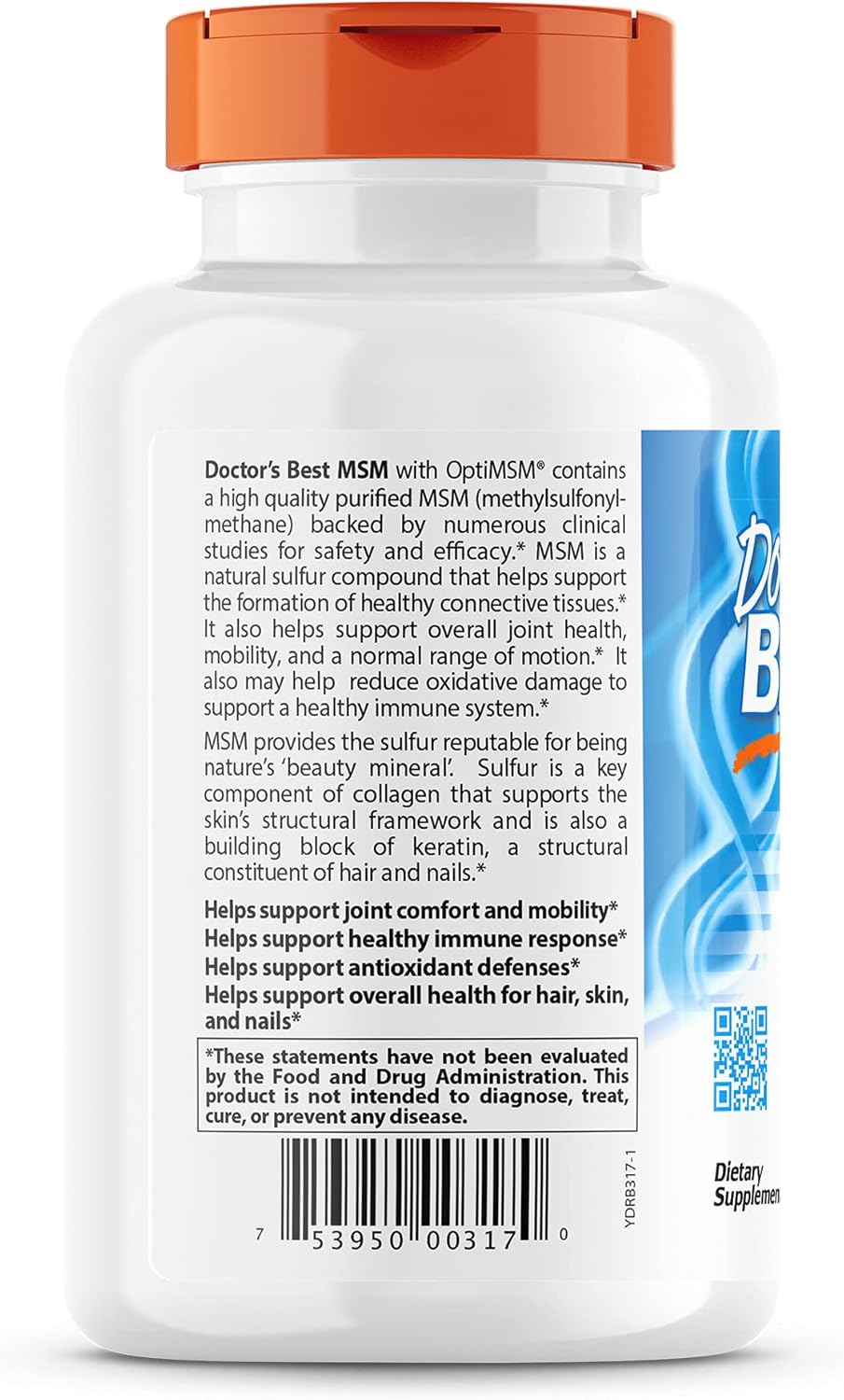 Doctor's BEST MSM Supplement for Hair, Skin, Nails, & Joints - Non-GMO, Gluten Free, 3000 mg, 360 Capsules