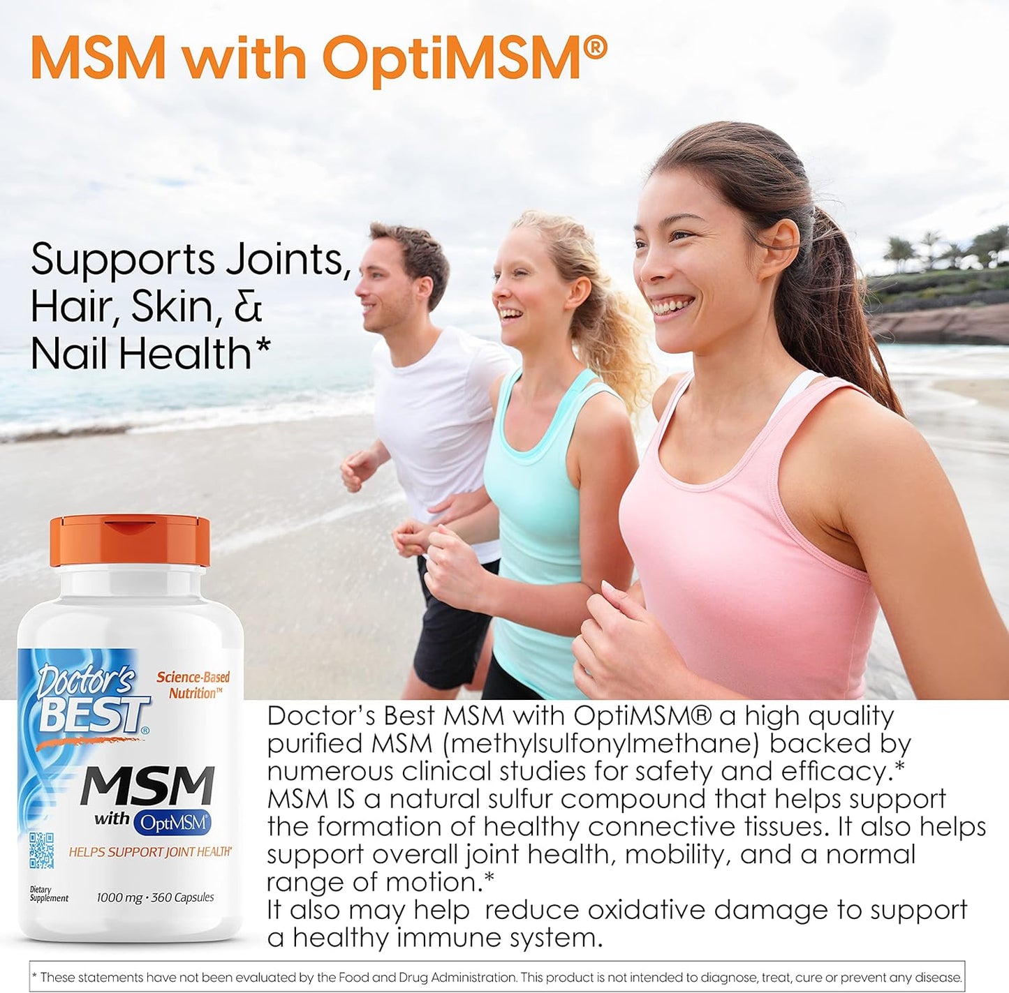Doctor's BEST MSM Supplement for Hair, Skin, Nails, & Joints - Non-GMO, Gluten Free, 3000 mg, 360 Capsules