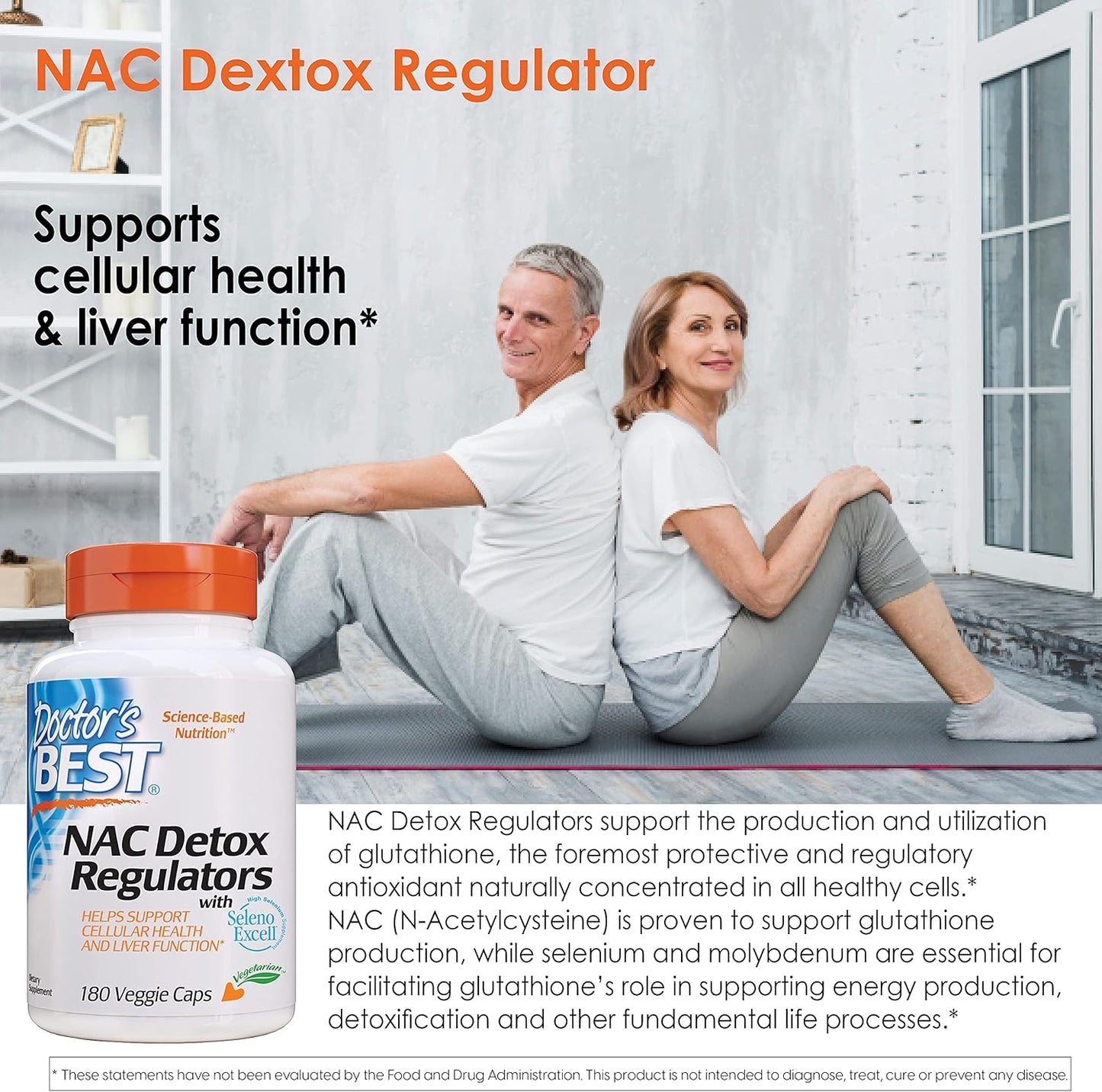 Doctor's Best NAC Detox Regulators with Seleno Excell - 180 Veggie Caps, Non-GMO, Vegetarian, Gluten & Soy Free