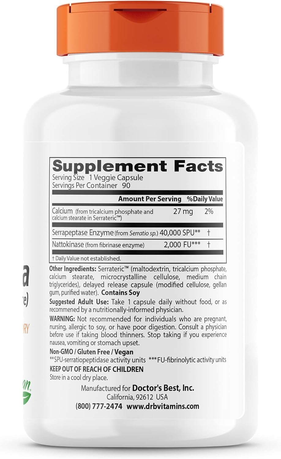 Doctors Best Natto-Serra Veggie Capsules - Supports Circulatory & Immune Health - Non-GMO & Vegan - 90 Count