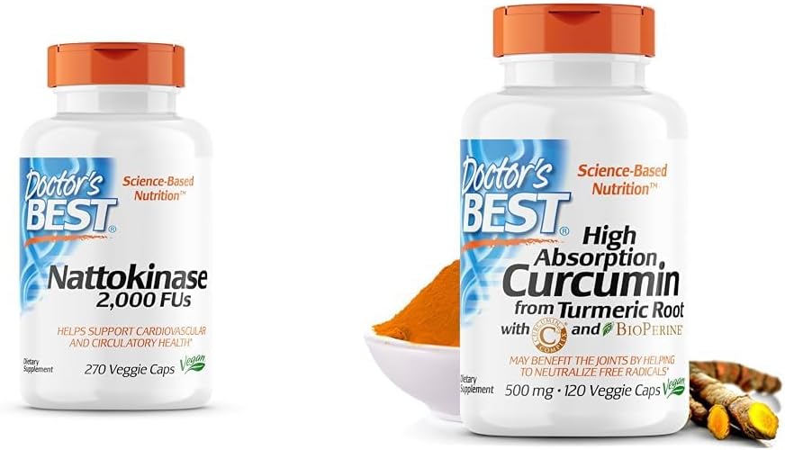 Doctor's BEST Nattokinase & High Absorption Curcumin Bundle - Non-GMO, Vegan, Gluten Free, 270 Veggie Caps, 500mg BioPerine