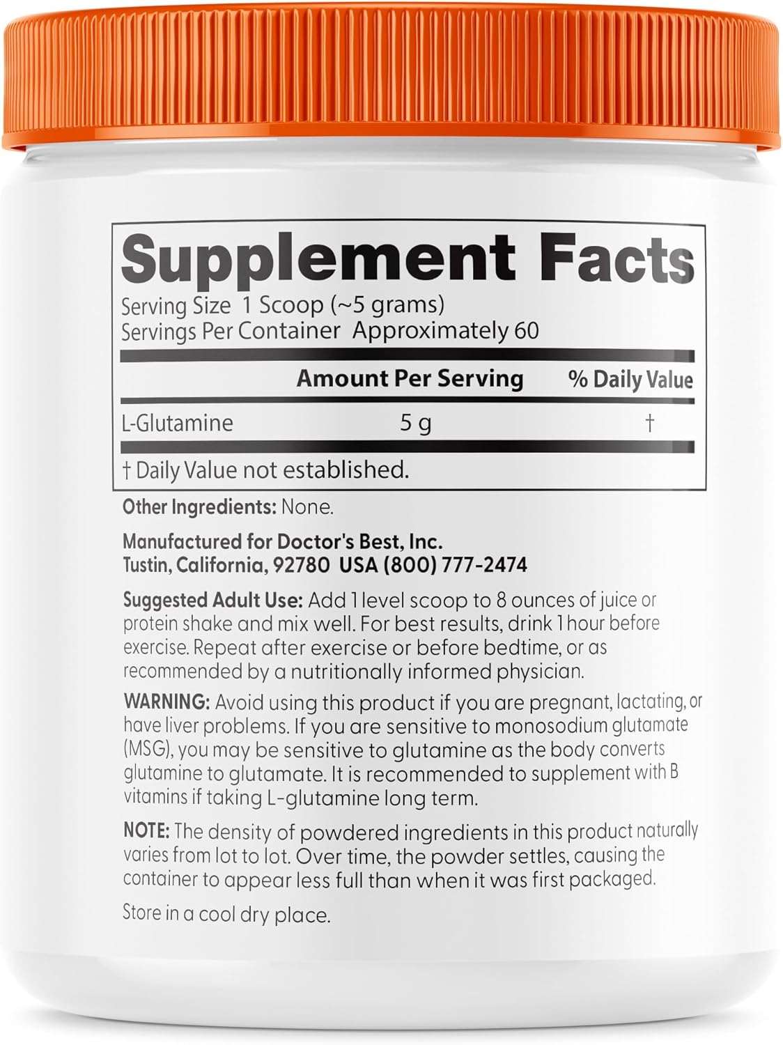 Doctors Best Pure L-Glutamine Powder - Supports Muscle Mass & Strength - Non-GMO, Gluten Free, Soy Free, Vegan - 10.6 oz (300g)