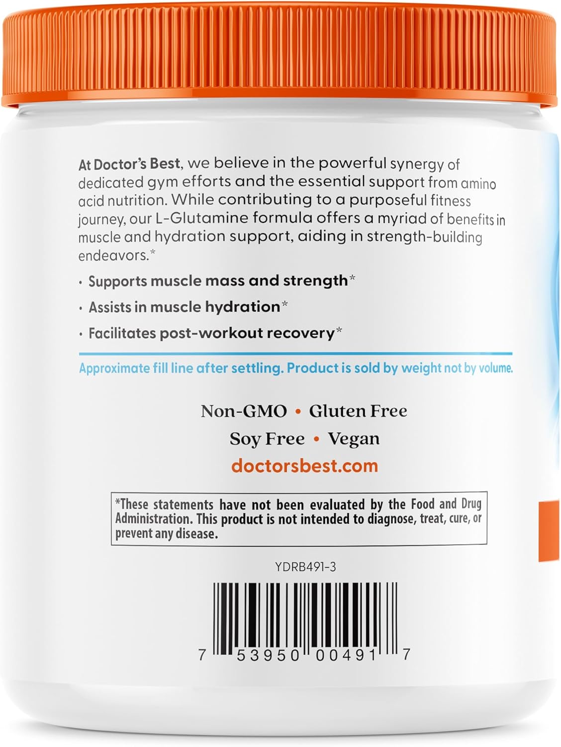 Doctors Best Pure L-Glutamine Powder - Supports Muscle Mass & Strength - Non-GMO, Gluten Free, Soy Free, Vegan - 10.6 oz (300g)