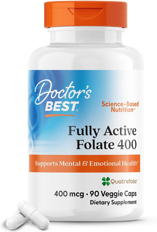 Doctor's Best Quatrefolic Folate 400 mcg - Supports Mood, Memory, Circulation - 90 VC - Promotes Well-Being