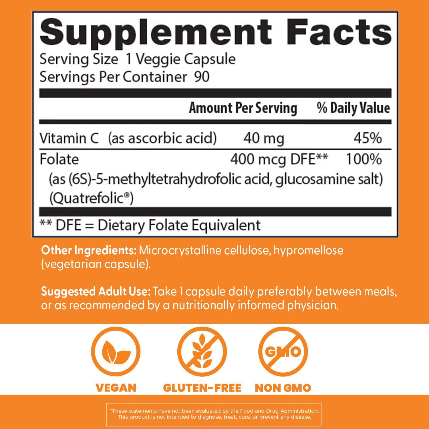 Doctor's Best Quatrefolic Folate 400 mcg - Supports Mood, Memory, Circulation - 90 VC - Promotes Well-Being