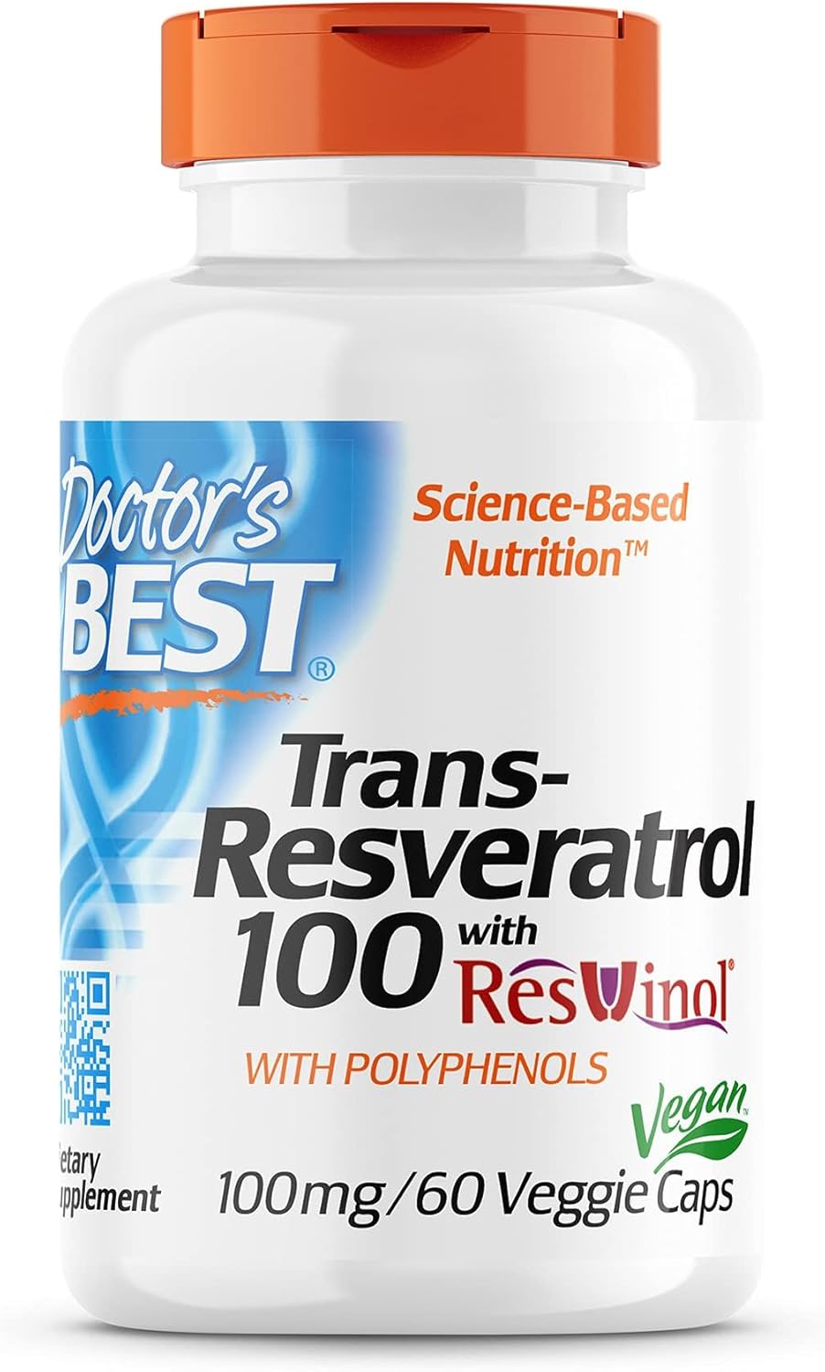Doctor's BEST Trans-Resveratrol 100 - Red Wine Polyphenol Supplement, 60 Vegan Capsules, Non-GMO & Gluten Free