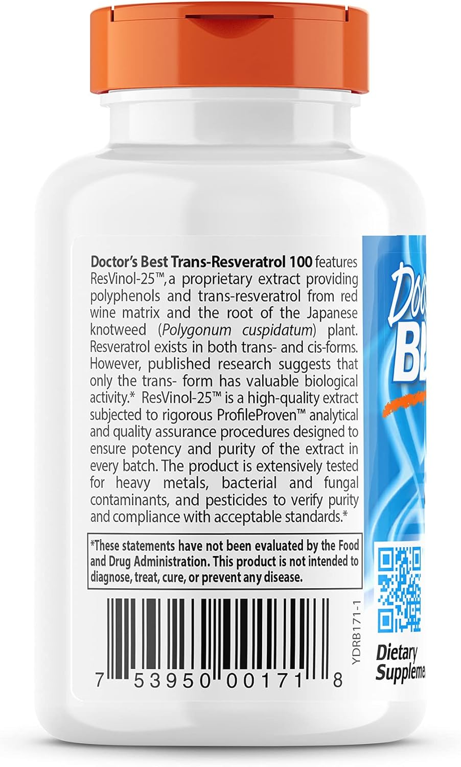 Doctor's BEST Trans-Resveratrol 100 - Red Wine Polyphenol Supplement, 60 Vegan Capsules, Non-GMO & Gluten Free
