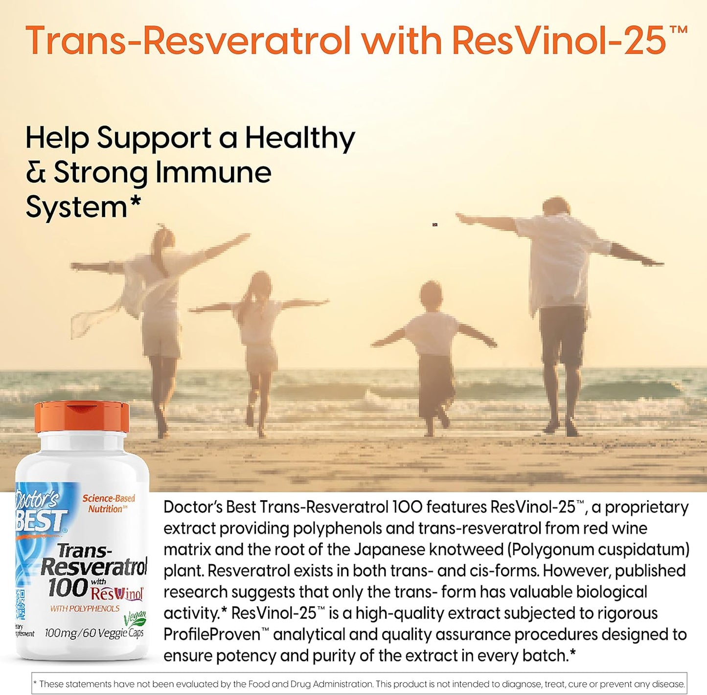 Doctor's BEST Trans-Resveratrol 100 - Red Wine Polyphenol Supplement, 60 Vegan Capsules, Non-GMO & Gluten Free