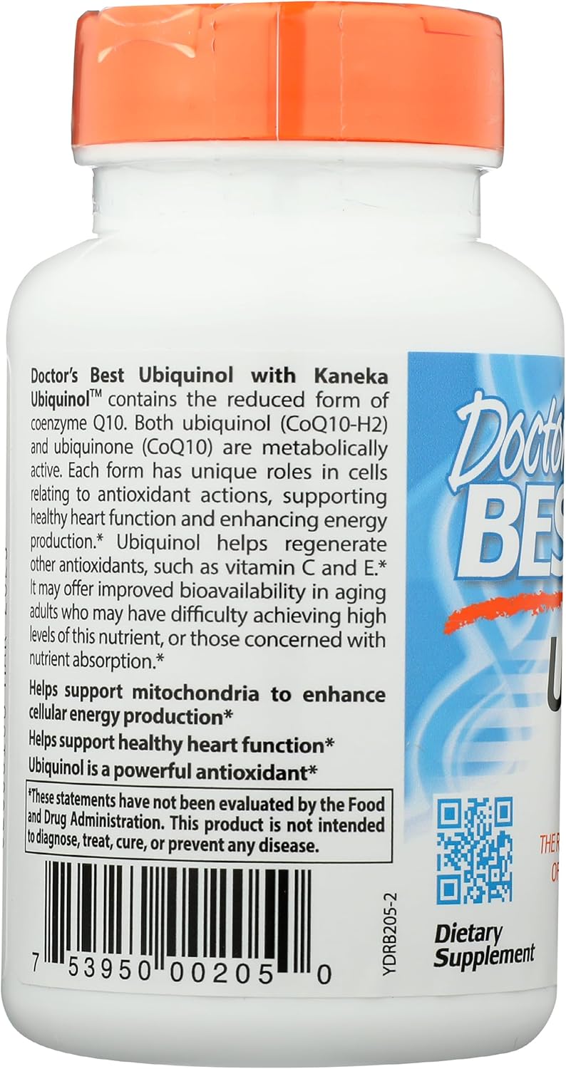 Doctors Best Ubiquinol 100mg, Coenzyme Q10, Non-GMO, Gluten & Soy Free, 60 Softgels for Heart Health and Energy Support