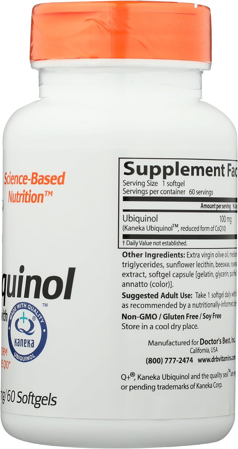 Doctors Best Ubiquinol 100mg, Coenzyme Q10, Non-GMO, Gluten & Soy Free, 60 Softgels for Heart Health and Energy Support