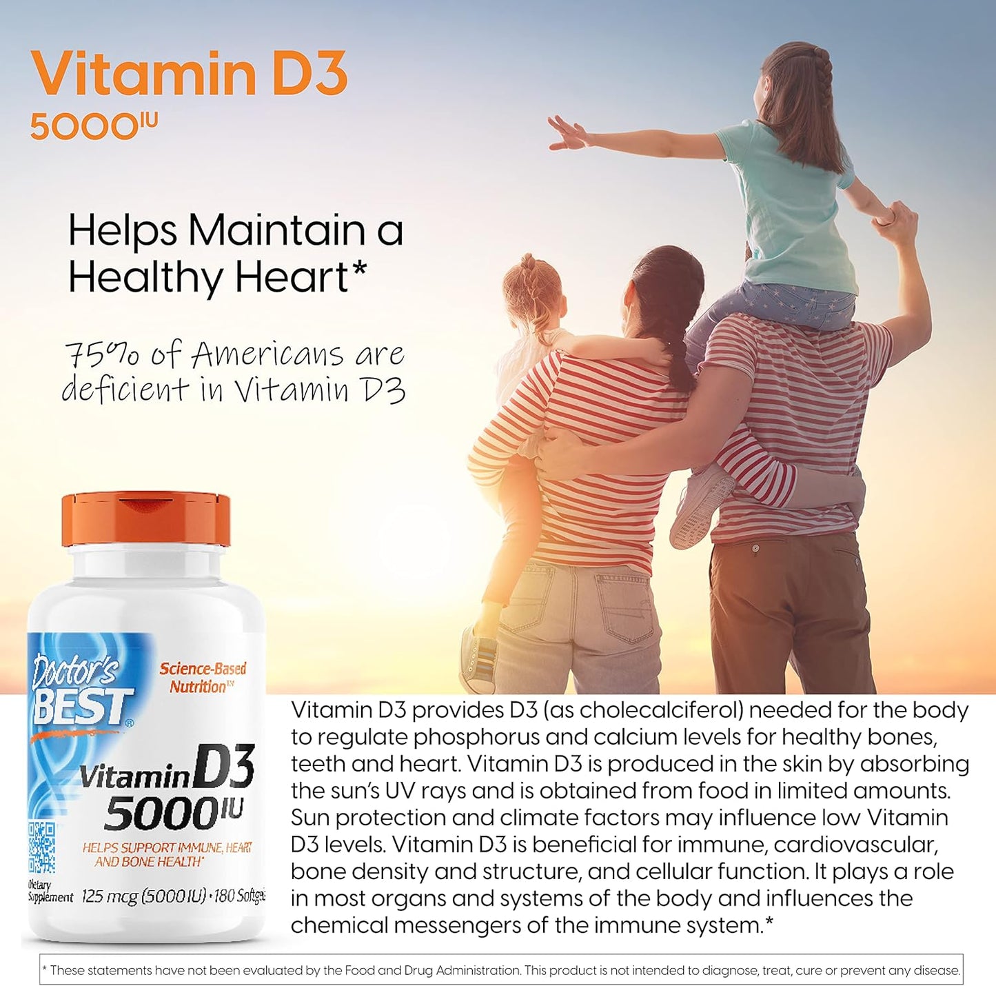 Doctor's BEST Vitamin D3 5000IU: Non-GMO, Gluten & Soy Free, Immune Function Support, Bone Health, White, Flavorless, 360 Count
