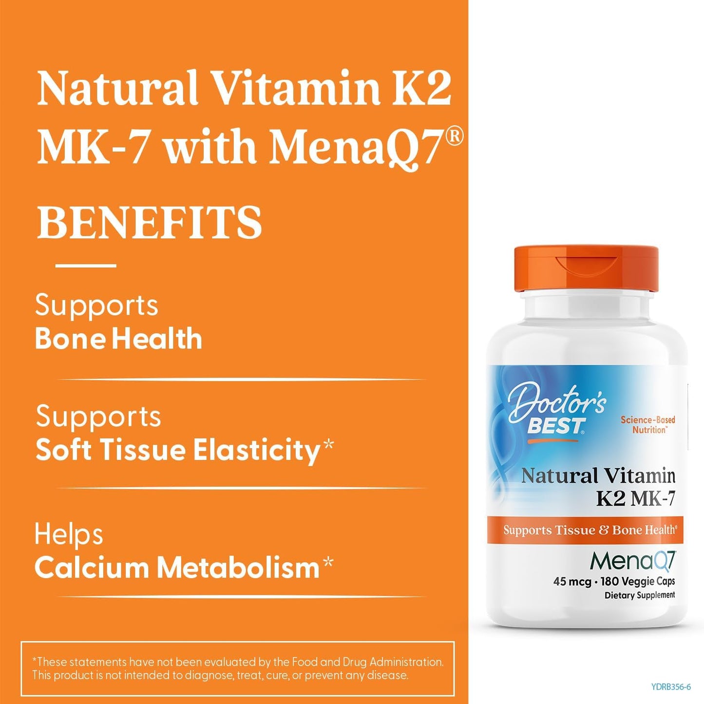 Doctor's Best Vitamin K2 Mk-7 Capsules - 180 Ct - Promotes Bone Health & Elasticity