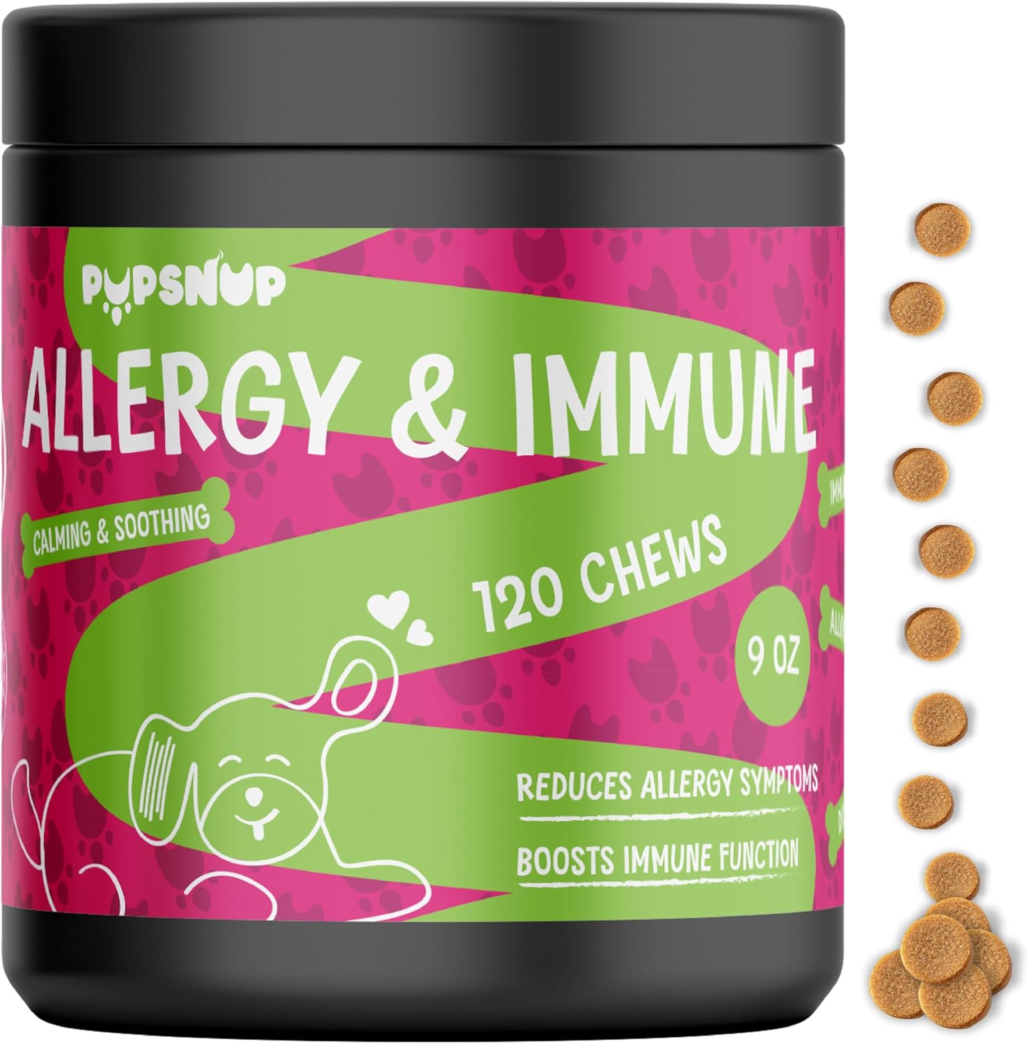 Dog Allergy Chews with Probiotics for Immune Support - Skin and Coat Supplement for Seasonal Allergies - 120 Soft Chews, Made in USA