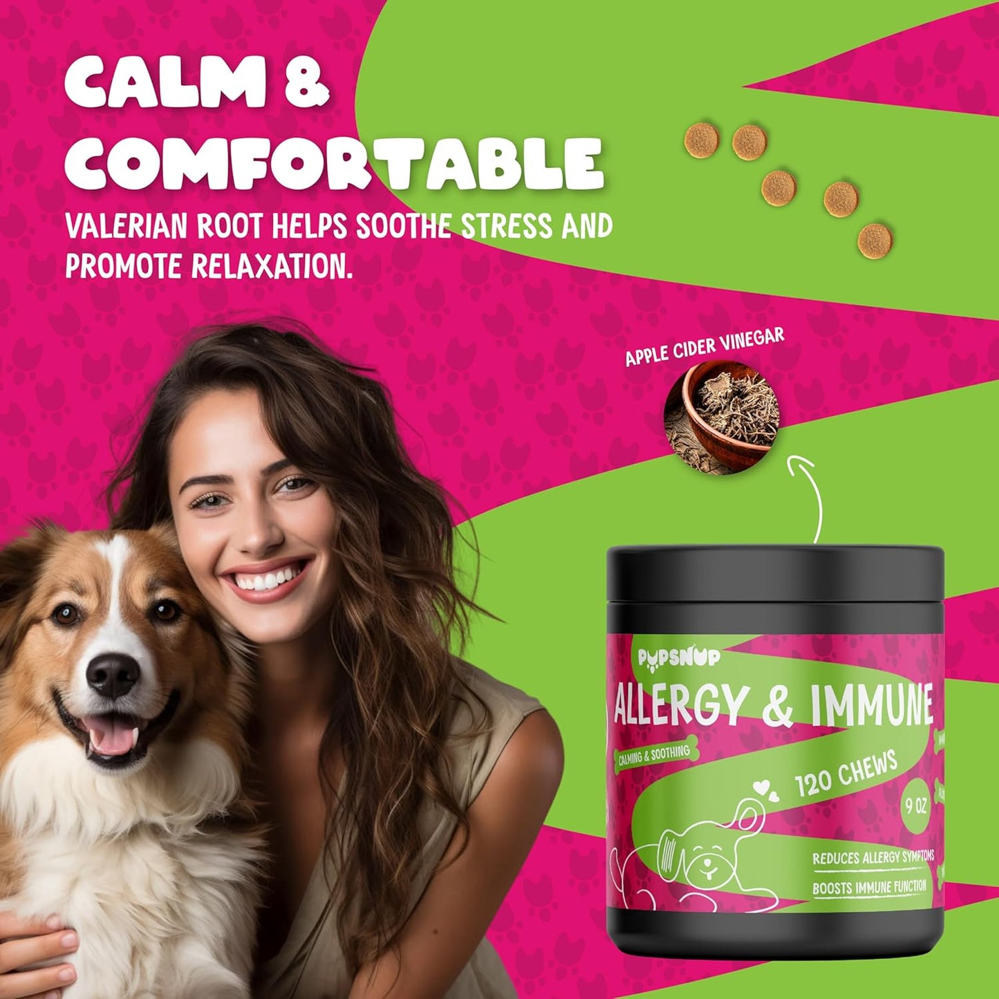 Dog Allergy Chews with Probiotics for Immune Support - Skin and Coat Supplement for Seasonal Allergies - 120 Soft Chews, Made in USA