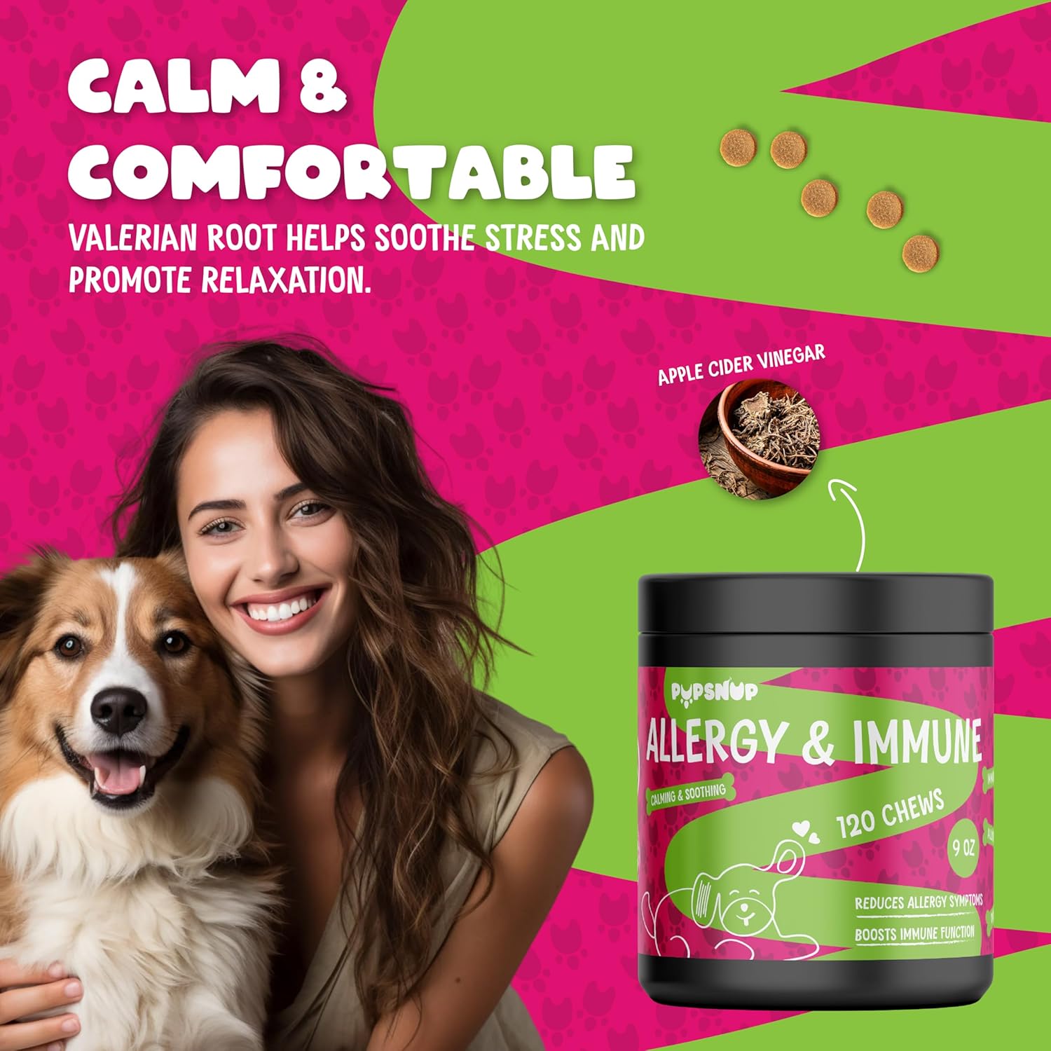 Dog Allergy Chews with Probiotics for Immune Support - Skin and Coat Supplement for Seasonal Allergies - 120 Soft Chews, Made in USA