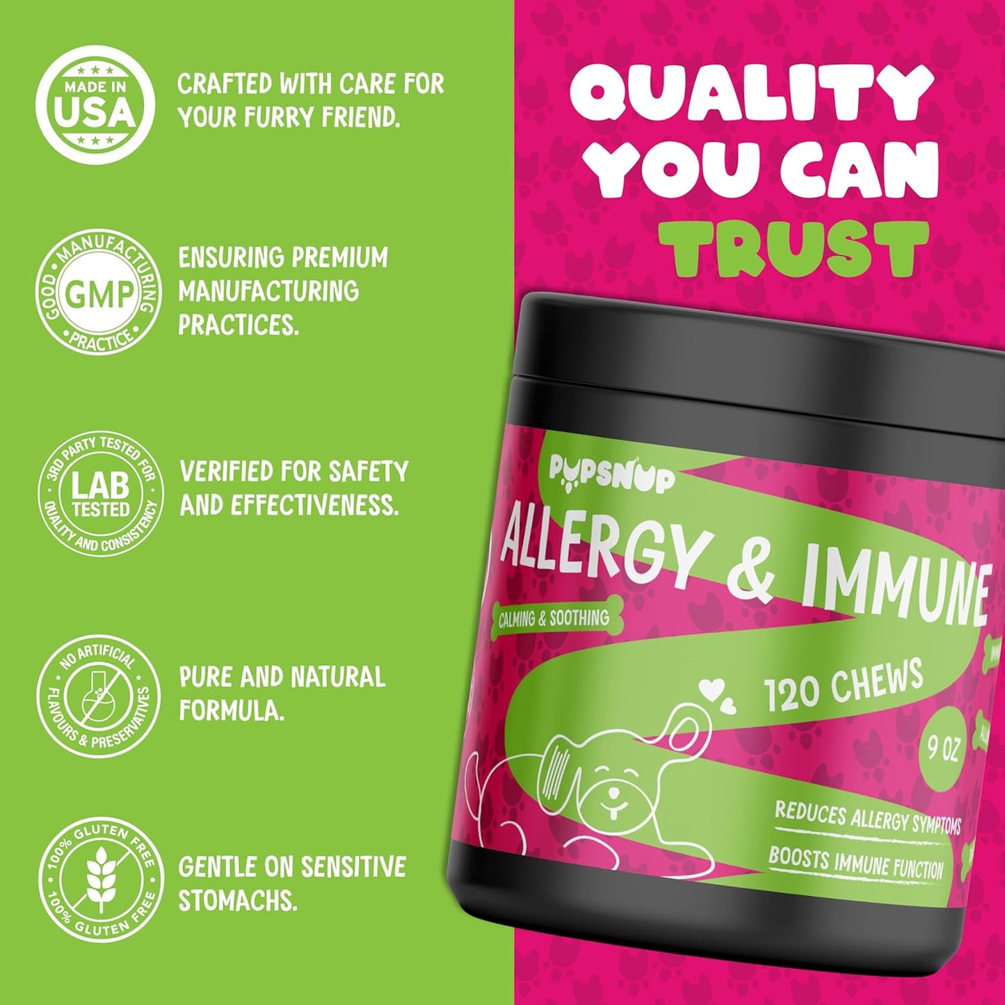 Dog Allergy Chews with Probiotics for Immune Support - Skin and Coat Supplement for Seasonal Allergies - 120 Soft Chews, Made in USA