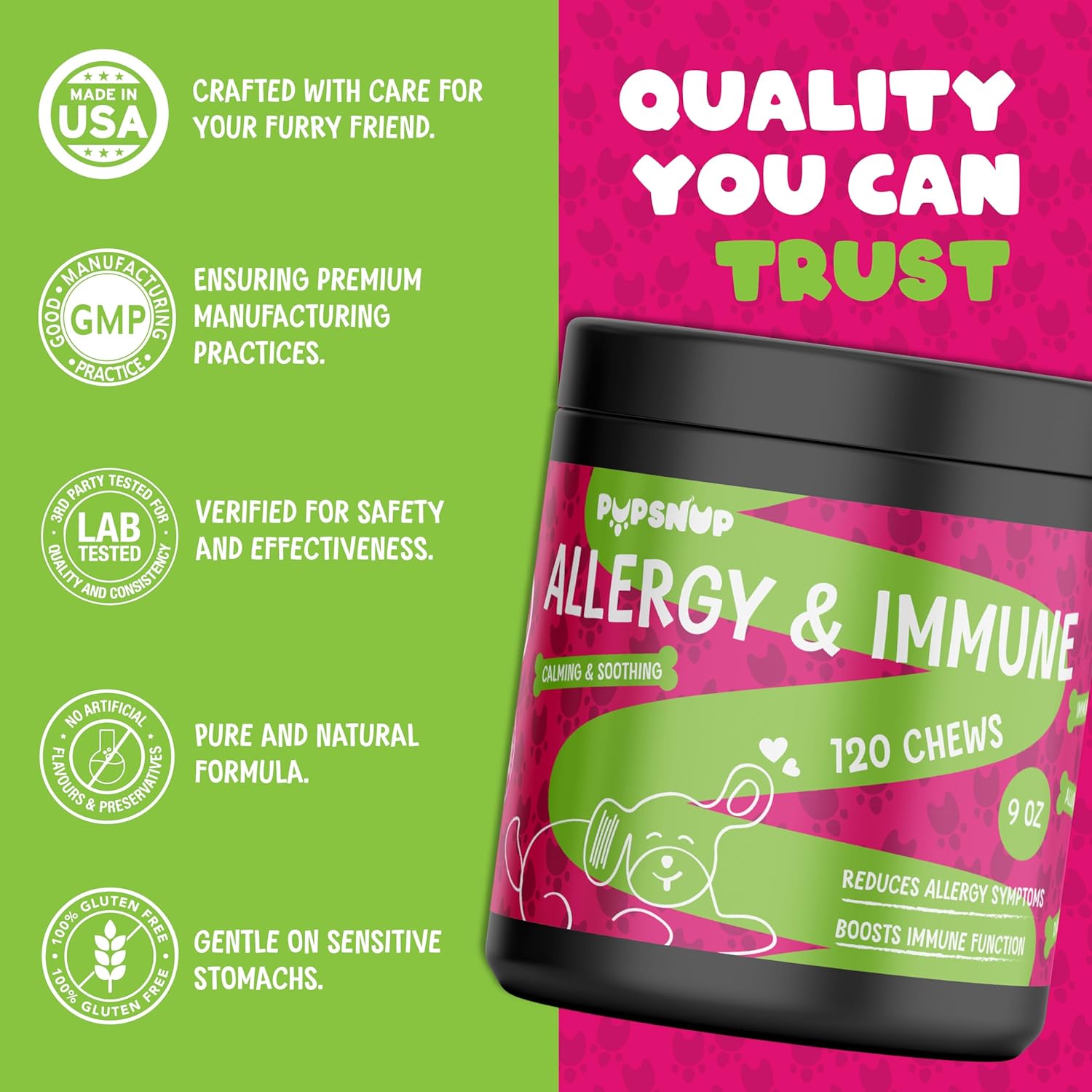 Dog Allergy Chews with Probiotics for Immune Support - Skin and Coat Supplement for Seasonal Allergies - 120 Soft Chews, Made in USA