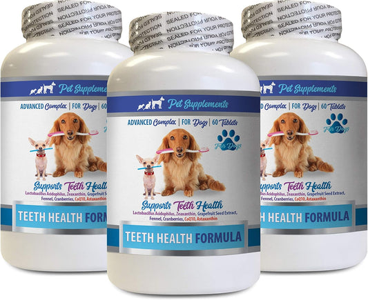 Dog Bad Breath & Teeth Health Supplements - Advanced Support Complex for Overall Canine Health - Chewable CoQ10 - 3 Bottles (180 Tablets)