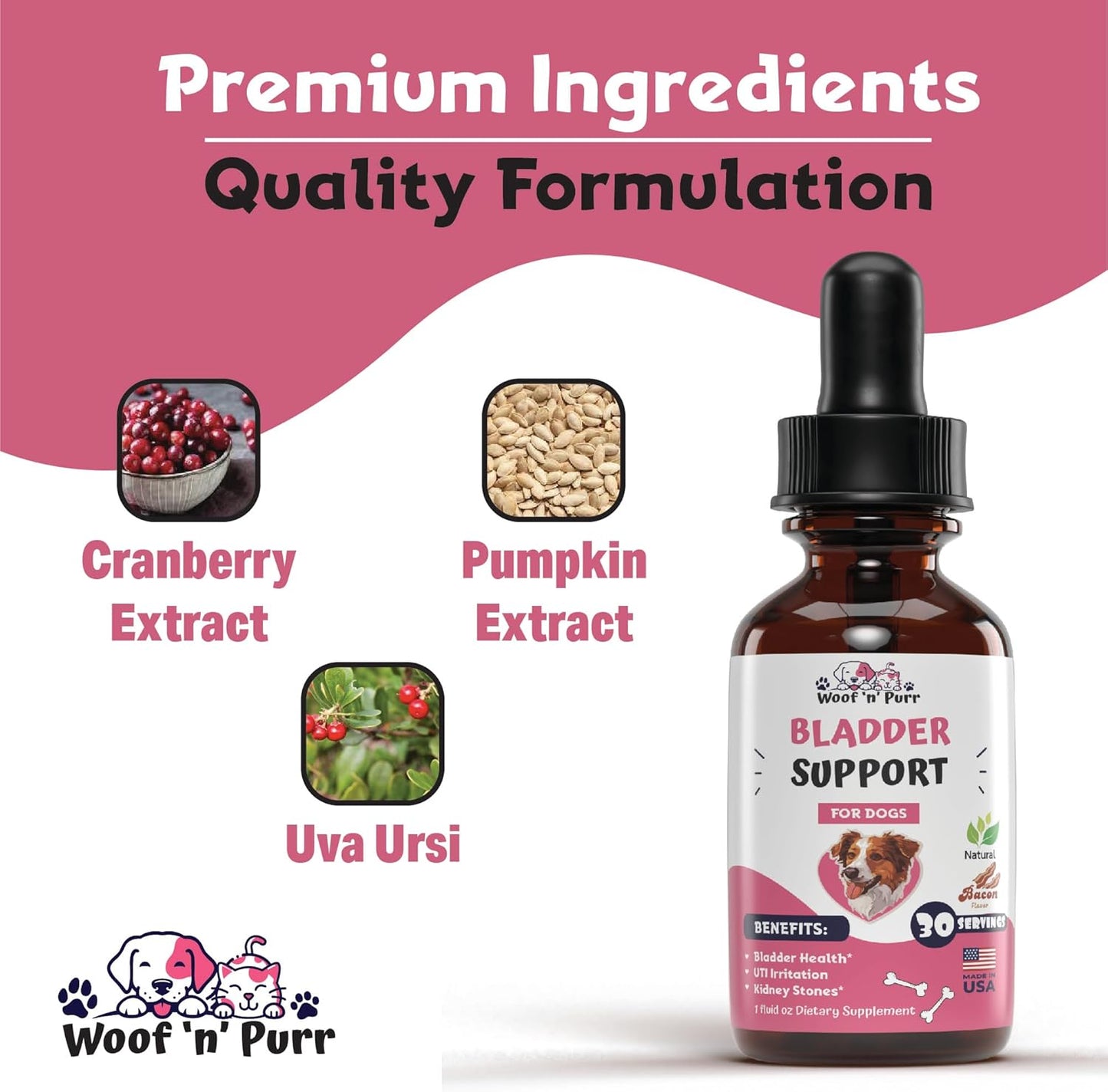 Dog Bladder Control Supplement - Supports Healthy Kidney & Urinary Tract - UTI Treatment - Bladder Support - 1oz