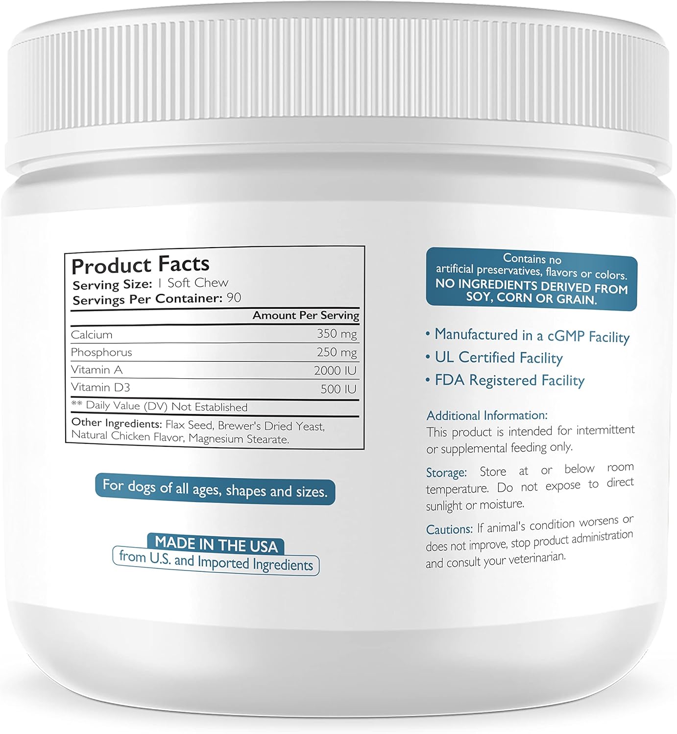 Dog Calcium Phosphorus Supplement for Healthy Bones & Growth, 90 Soft Chews