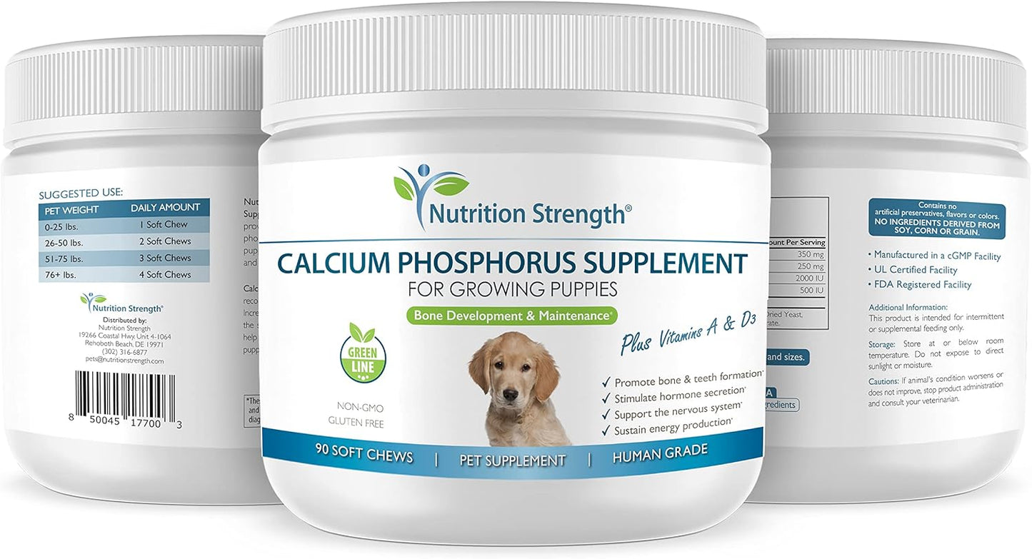 Dog Calcium Phosphorus Supplement for Healthy Bones & Growth, 90 Soft Chews