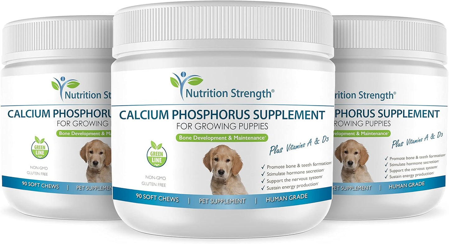 Dog Calcium Phosphorus Supplement for Healthy Bones & Growth, 90 Soft Chews