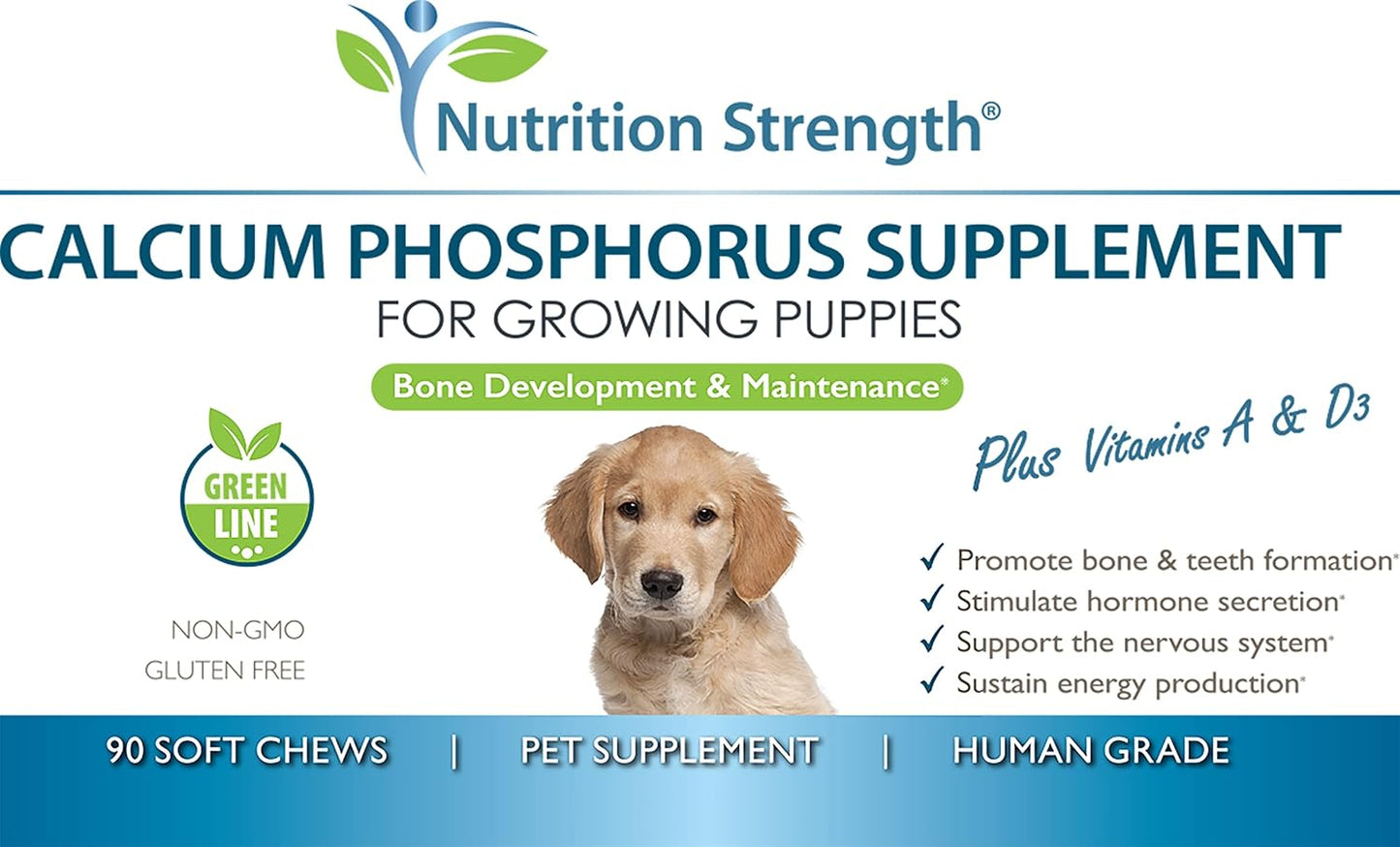 Dog Calcium Phosphorus Supplement for Healthy Bones & Growth, 90 Soft Chews