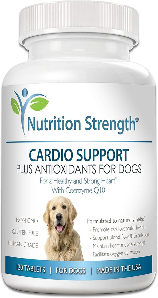 Dog Cardio Support with Antioxidants, L-Carnitine, L-Taurine, Coenzyme Q10, Vitamin E - 120 Chewable Tablets for Healthy Heart