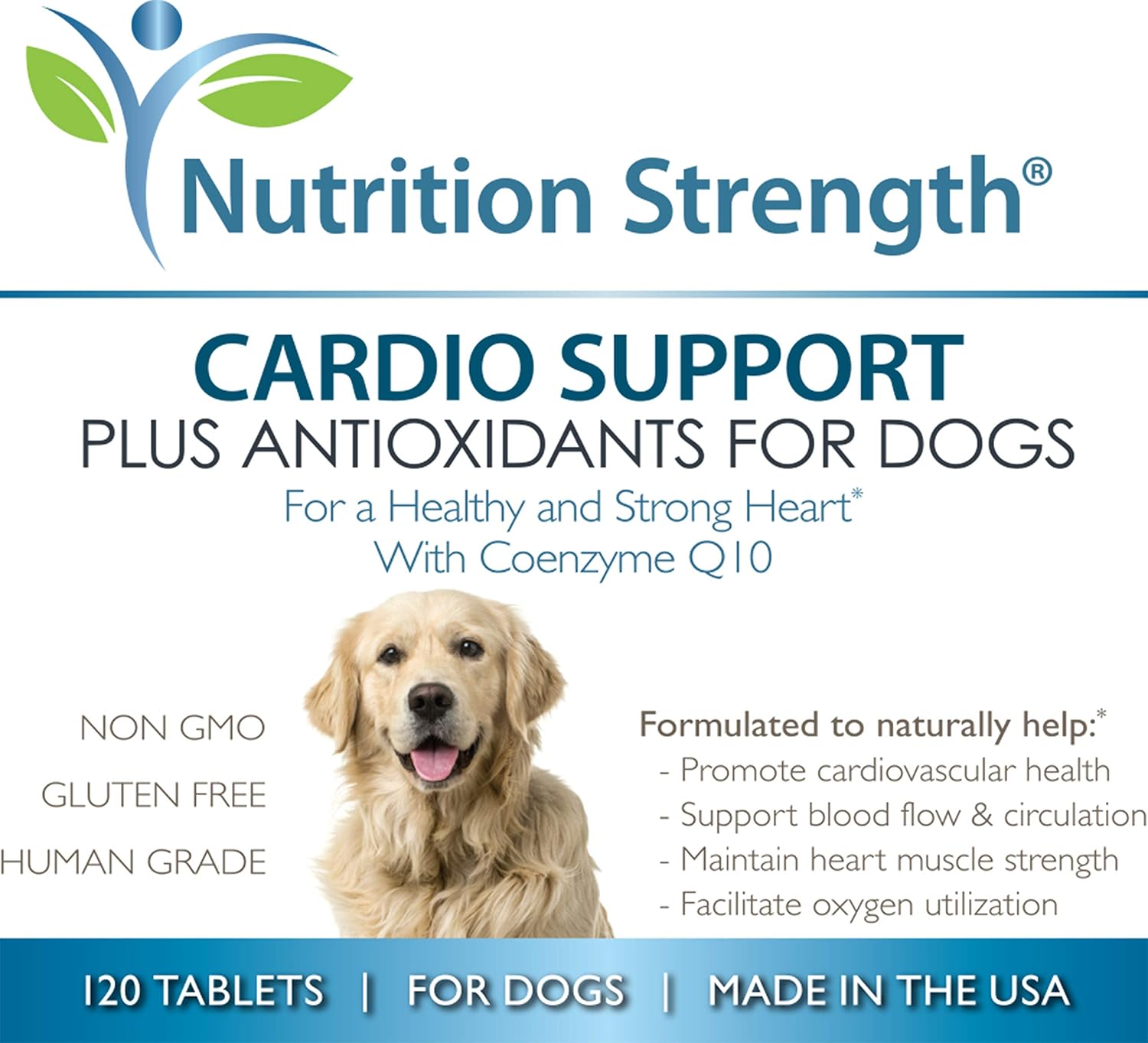 Dog Cardio Support with Antioxidants, L-Carnitine, L-Taurine, Coenzyme Q10, Vitamin E - 120 Chewable Tablets for Healthy Heart