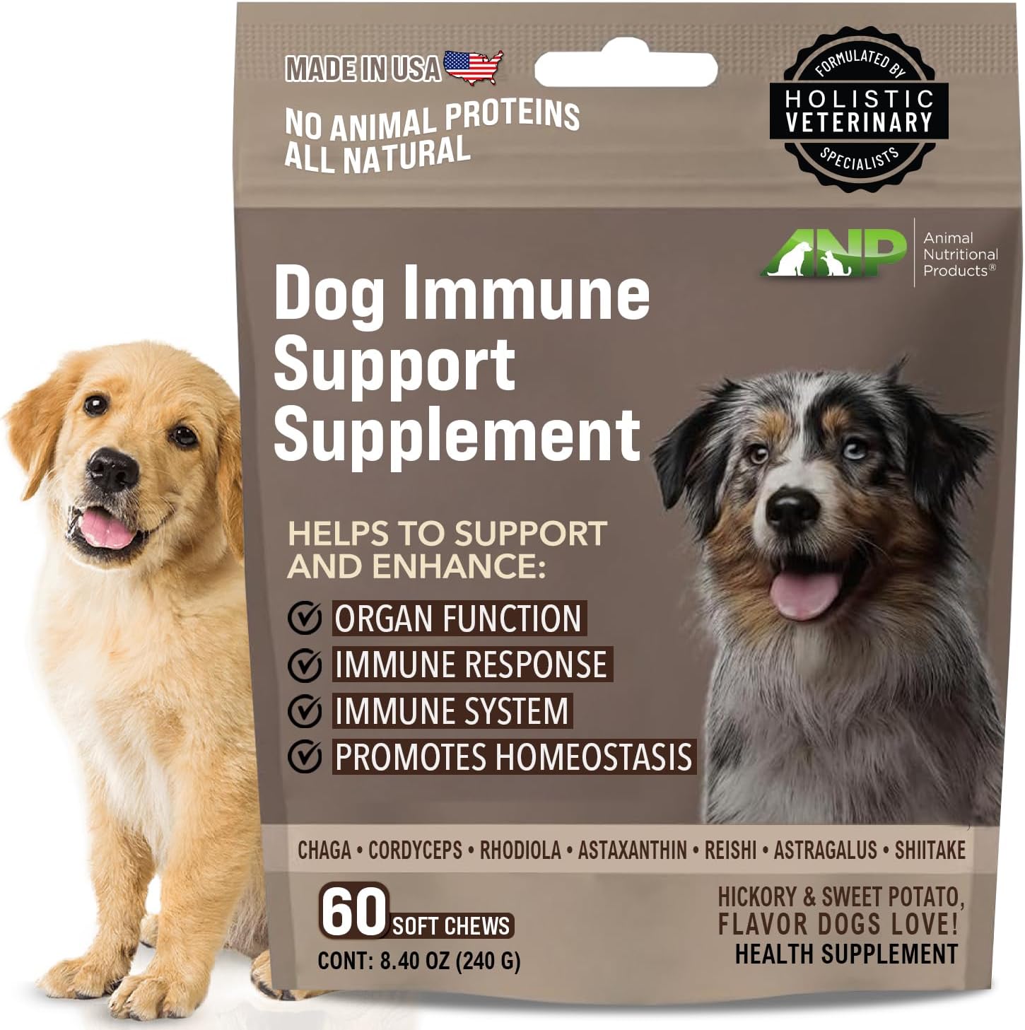 Dog Chews with Mushroom Immune Supplement for Vitality and Gut Health - No Animal Protein Formula