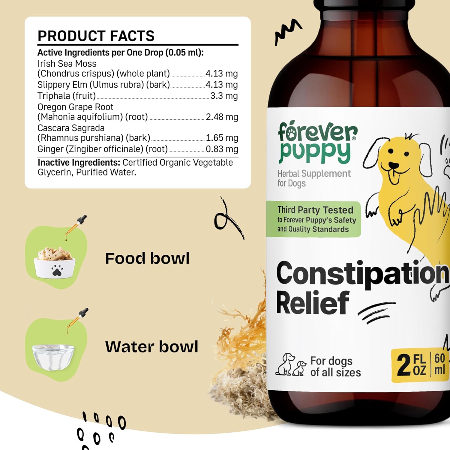 Dog Constipation Relief Drops - Liquid Fiber & Sea Moss Supplements - Prebiotic Elm - 2 oz