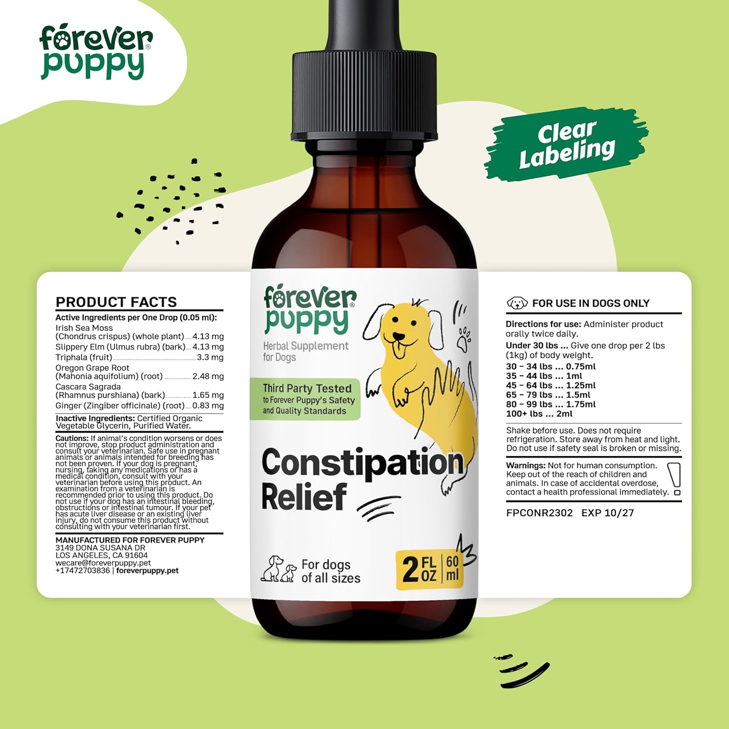 Dog Constipation Relief Drops - Liquid Fiber & Sea Moss Supplements - Prebiotic Elm - 2 oz