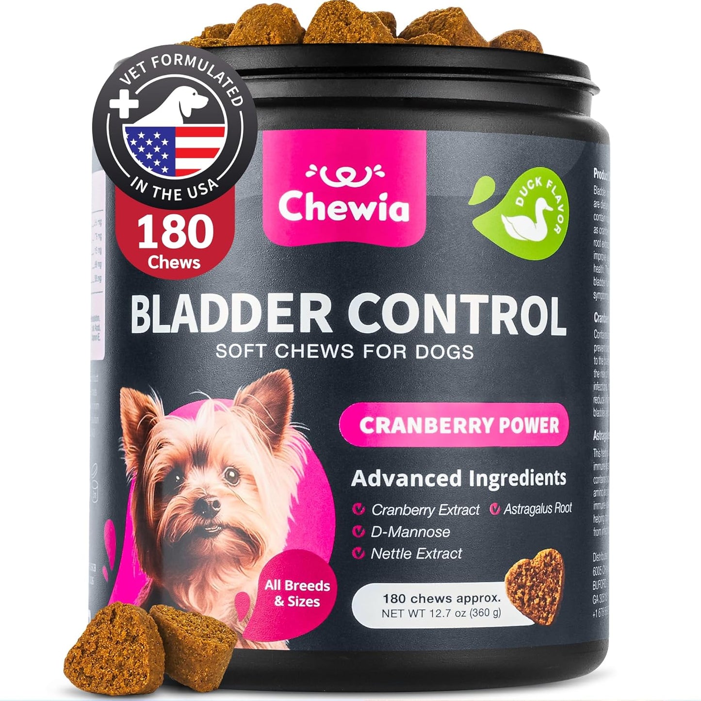 Dog Cranberry Supplement for UTI Treatment, Bladder & Kidney Health - Urinary Tract Support Chews for Dogs with Incontinence
