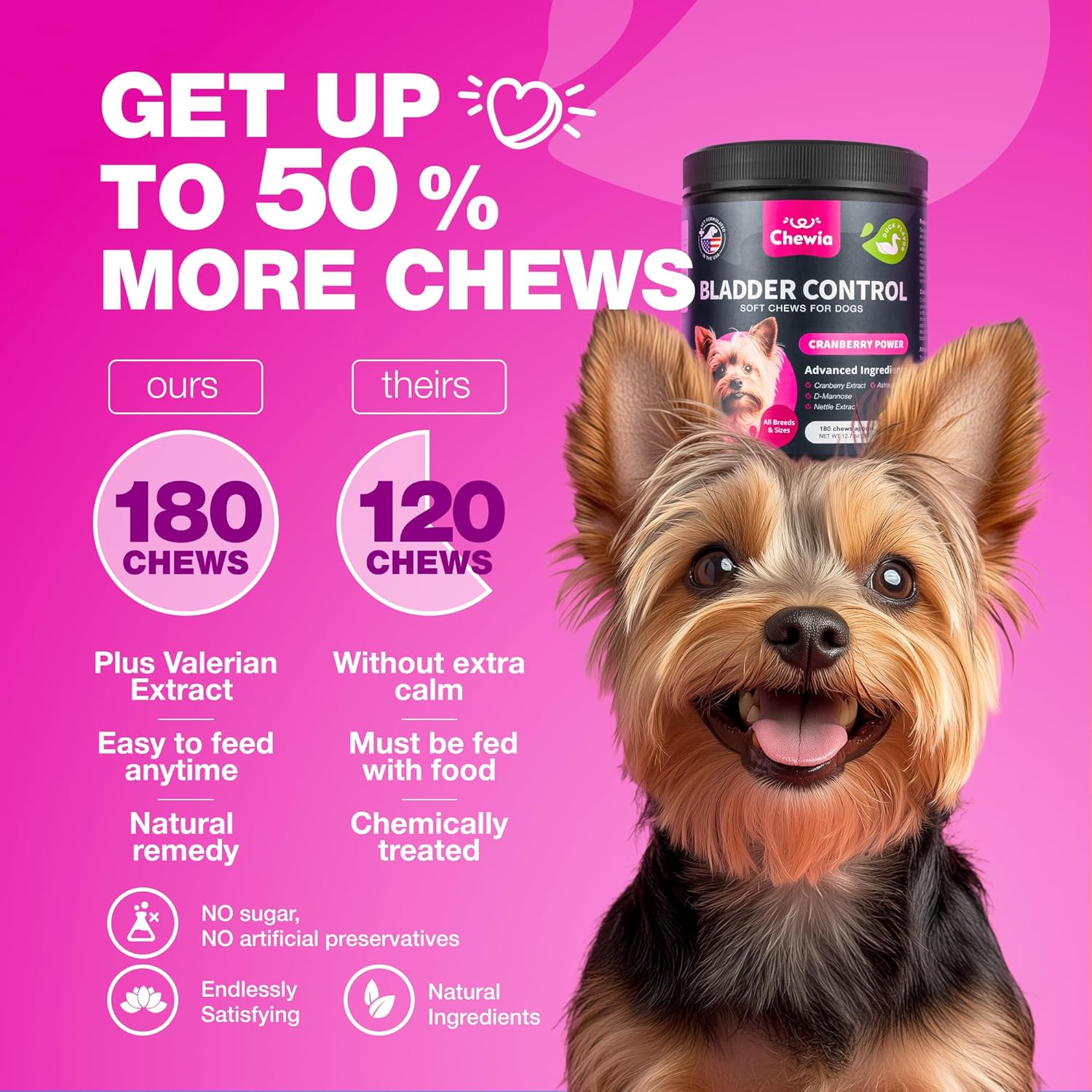 Dog Cranberry Supplement for UTI Treatment, Bladder & Kidney Health - Urinary Tract Support Chews for Dogs with Incontinence