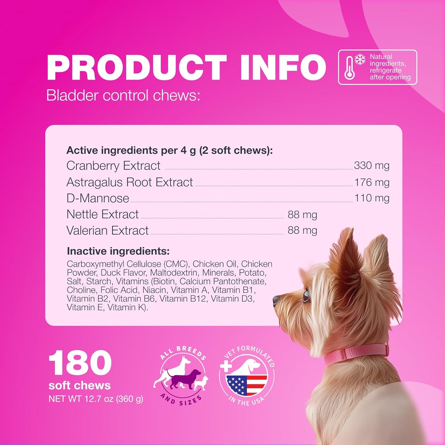 Dog Cranberry Supplement for UTI Treatment, Bladder & Kidney Health - Urinary Tract Support Chews for Dogs with Incontinence