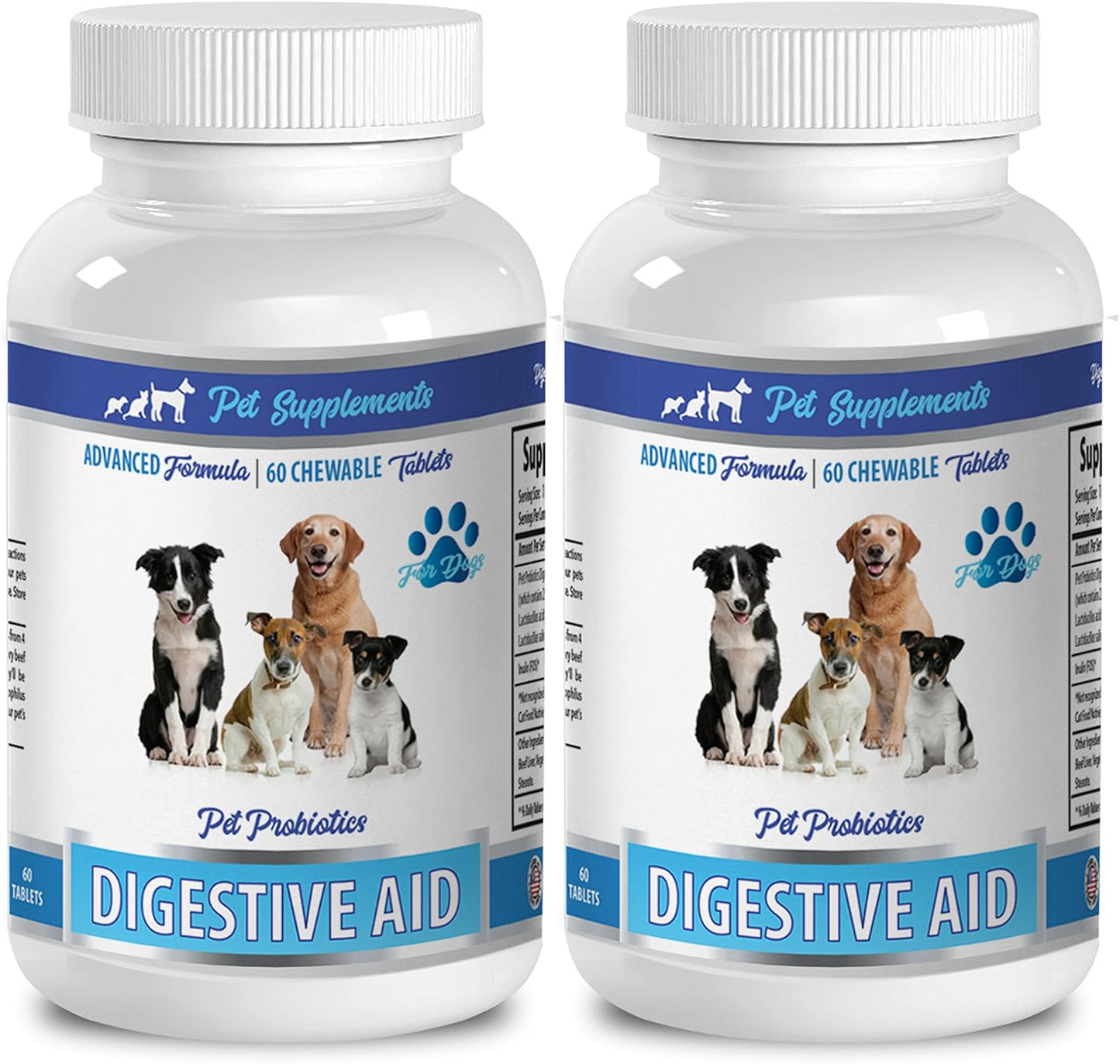 Dog Digestive Aid Probiotics for Bad Breath, Gas, and Diarrhea - Natural Solution - 2 Bottles (120 Treats)