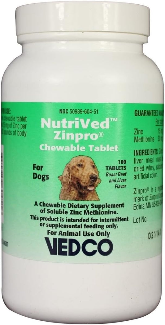 Dog for Dog NutriVed ZinPro Chewable Tablets - 100 Count Bottle