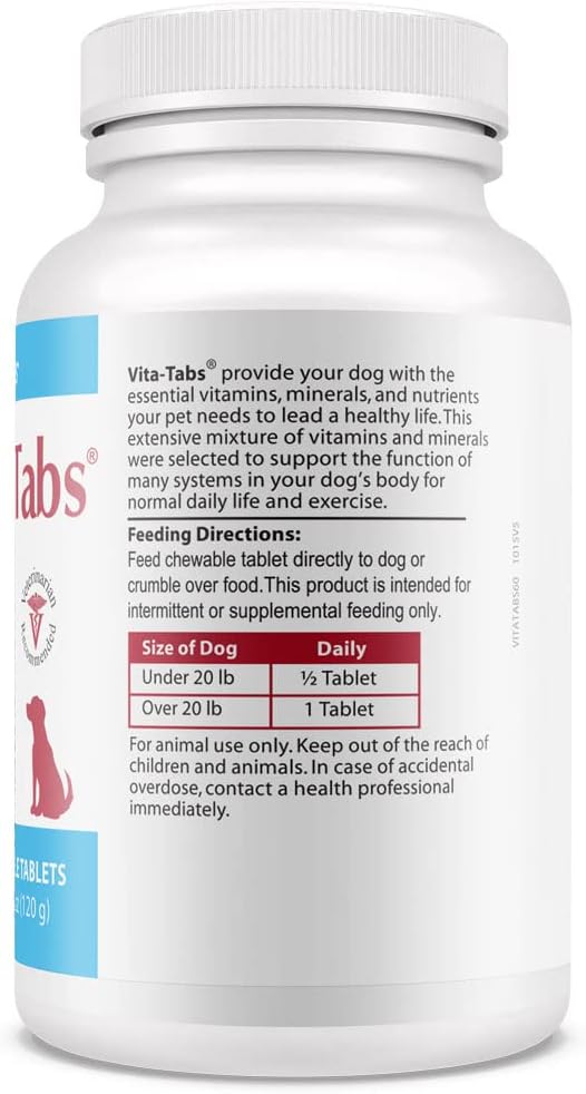 Dog Health Supplement: Vita-Tabs for Immune Support, Bone Health - 60 Liver Flavored Chewable Tablets - Essential Vitamins, Minerals, Nutrients