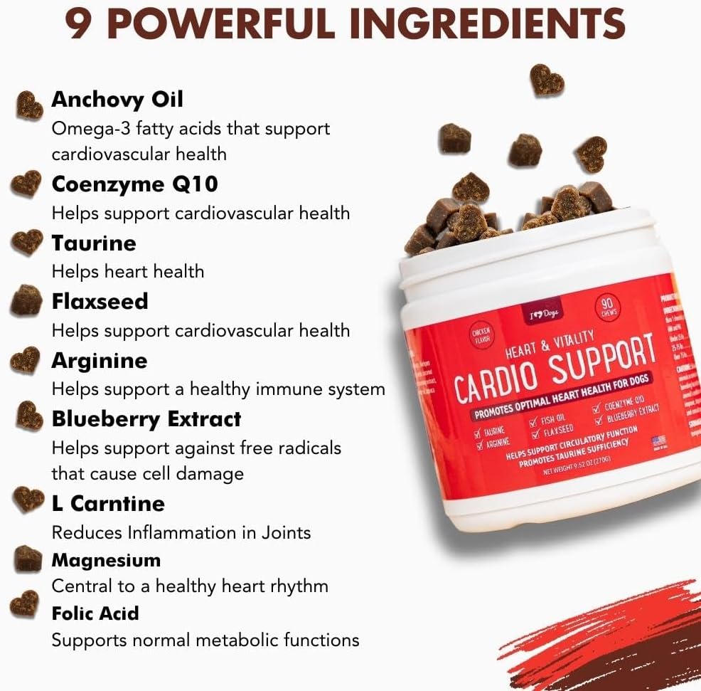 Dog Heart Health Supplement with Anchovy Oil, Taurine, Flaxseed, and More for Vitality