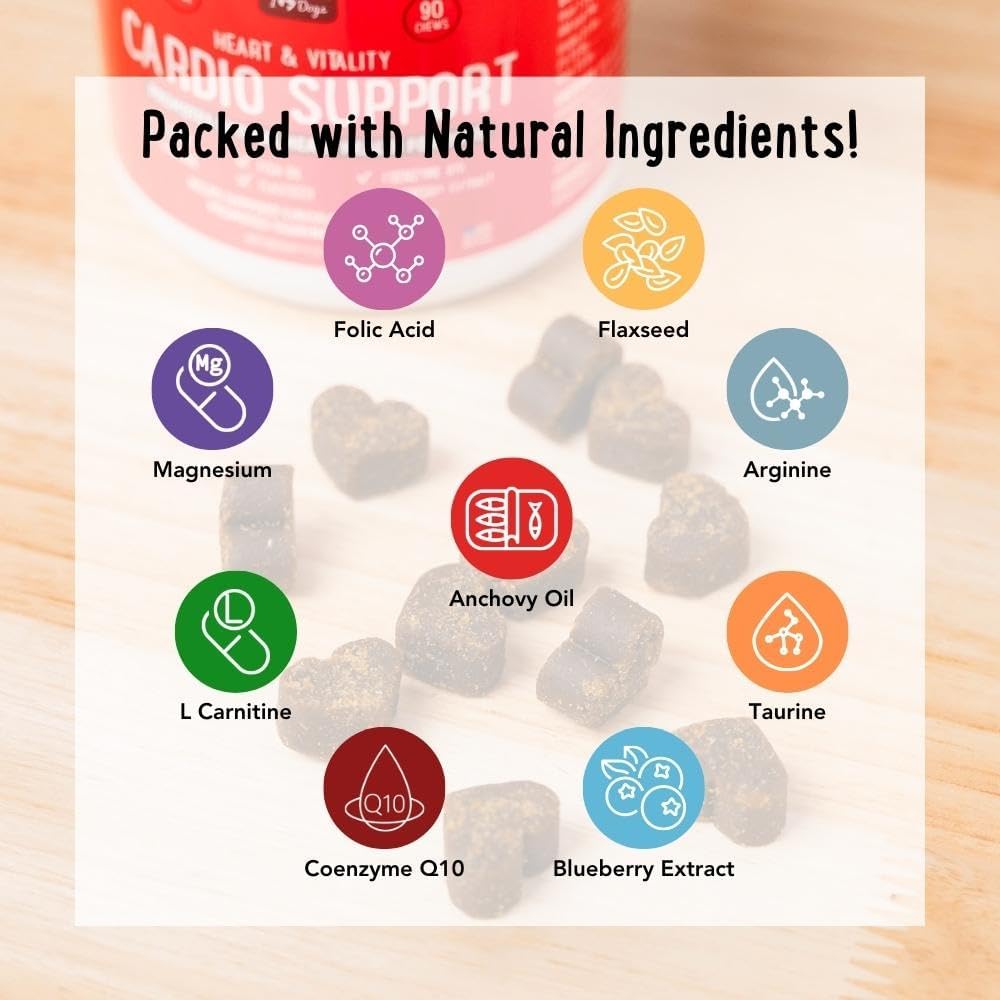 Dog Heart Health Supplement with Anchovy Oil, Taurine, Flaxseed, and More for Vitality
