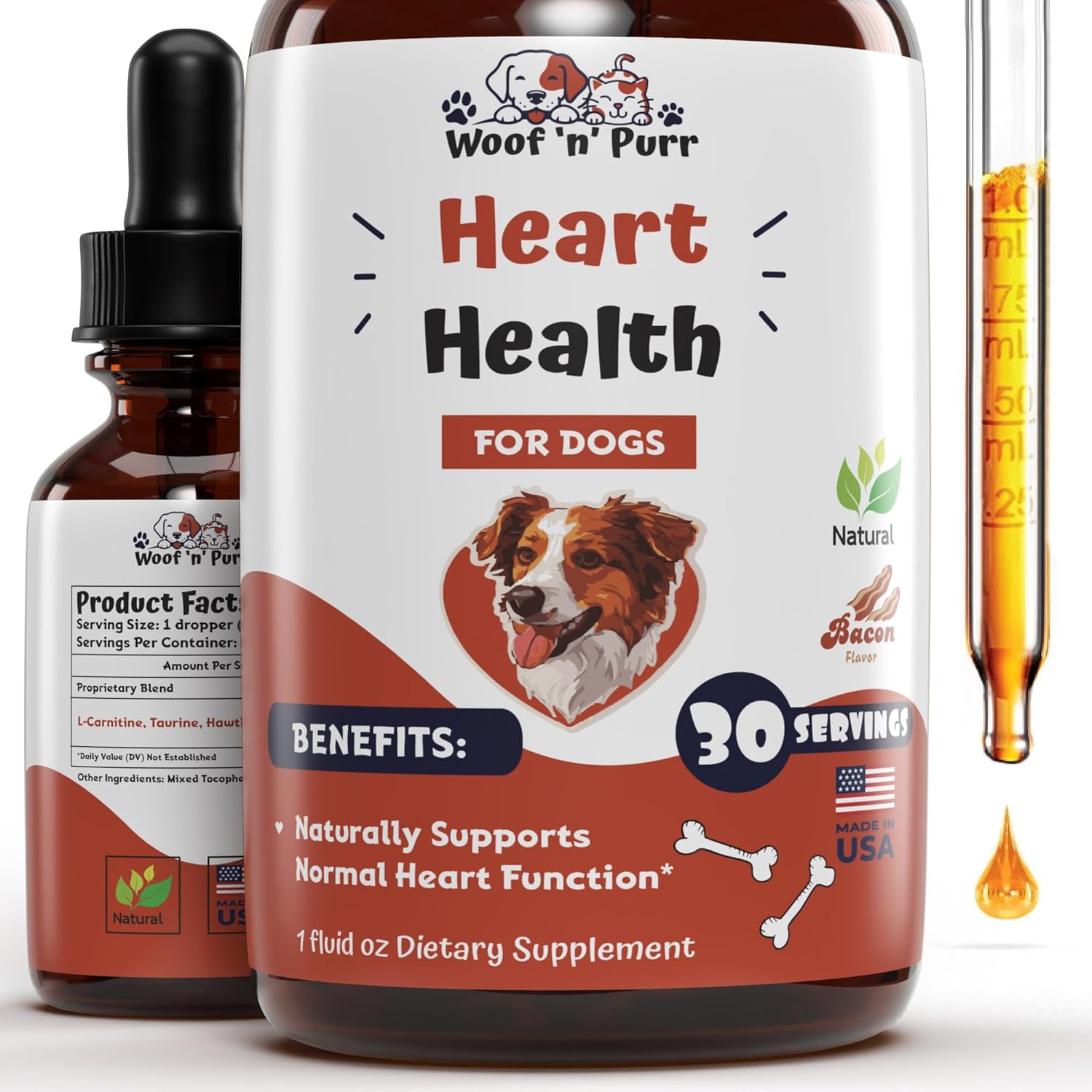Dog Heart Health Support Supplement - Cardiovascular Function & Overall Heart Health - 1 fl oz