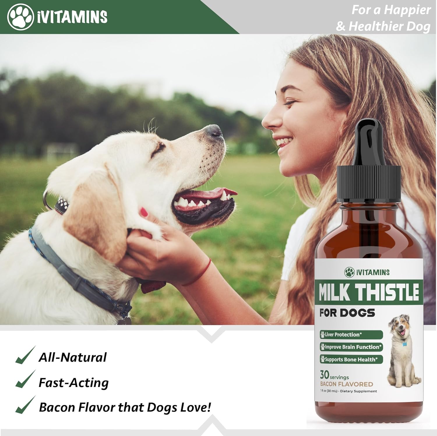 Dog Liver and Kidney Health Support with iVitamins Milk Thistle Supplement - 1 oz