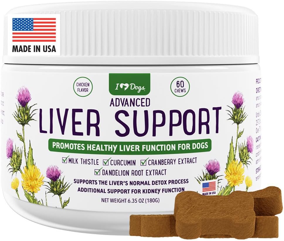 Dog Liver Support Supplement with Milk Thistle, Turmeric, Cranberry & Dandelion Root Extract - iHeartDogs Liver Health Formula