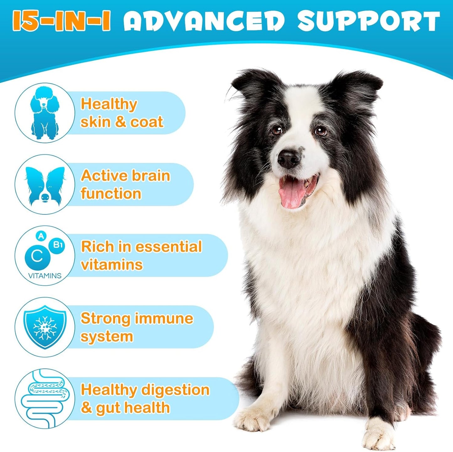 Dog Multivitamin Chewable with Glucosamine - 15-in-1 Health Support for Dogs of All Ages and Breeds - 120 Soft Chews Duck Flavor