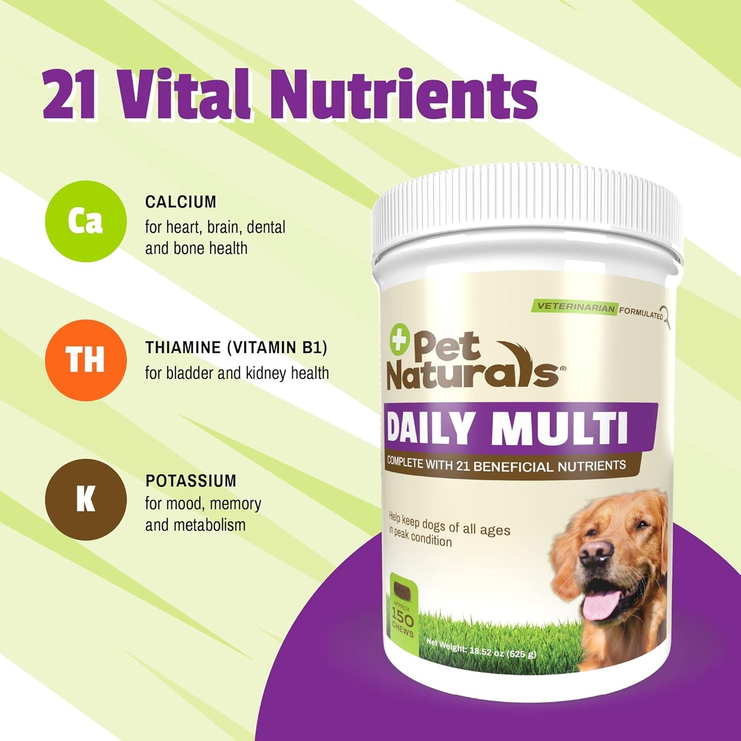 Dog Multivitamin Chews with Amino Acids and Antioxidants for Energy and Wellness - 150 Veggie Flavored Treats