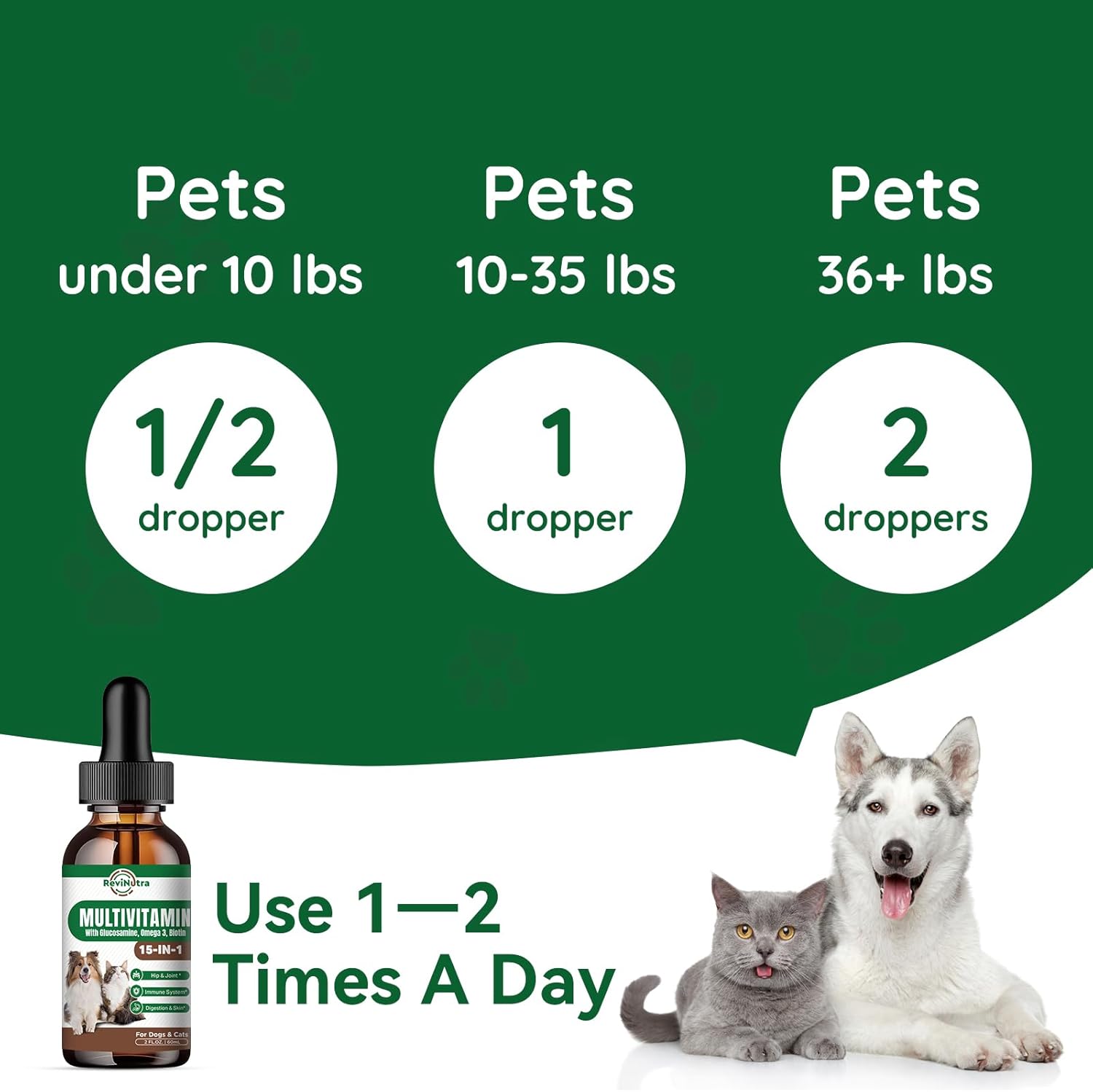 Dog Multivitamin Liquid Drops - 15 in 1 Pet Supplement for Joint, Gut, Immune, Digestion, Heart, Skin & Coat - 2 Fl Oz