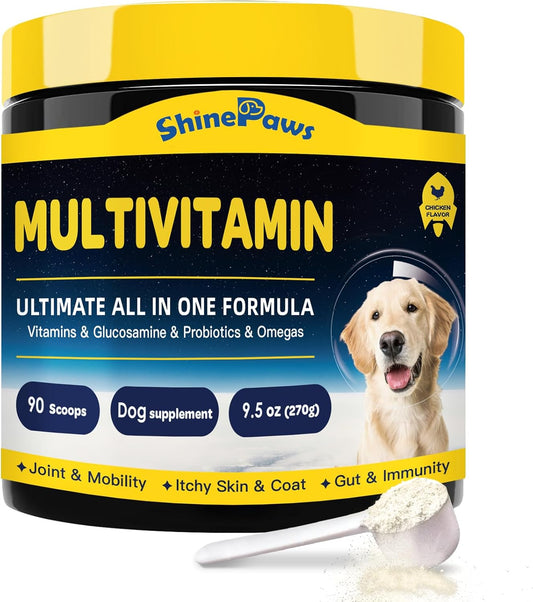 Dog Multivitamin Powder with Probiotics, Glucosamine, Omega 3 for Gut, Joint, Mobility, Skin & Coat - Daily Essential Dog Supplement