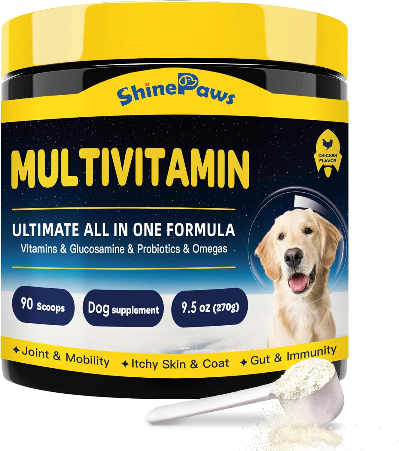 Dog Multivitamin Powder with Probiotics, Glucosamine, Omega 3 for Gut, Joint, Mobility, Skin & Coat - Daily Essential Dog Supplement