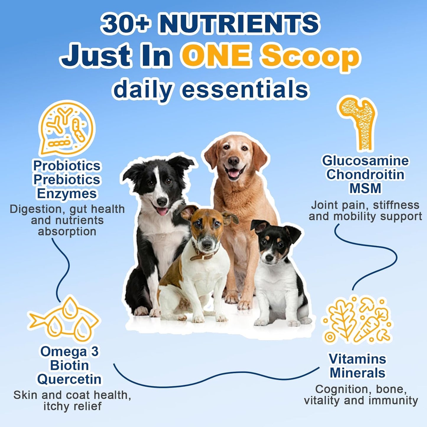 Dog Multivitamin Powder with Probiotics, Glucosamine, Omega 3 for Gut, Joint, Mobility, Skin & Coat - Daily Essential Dog Supplement